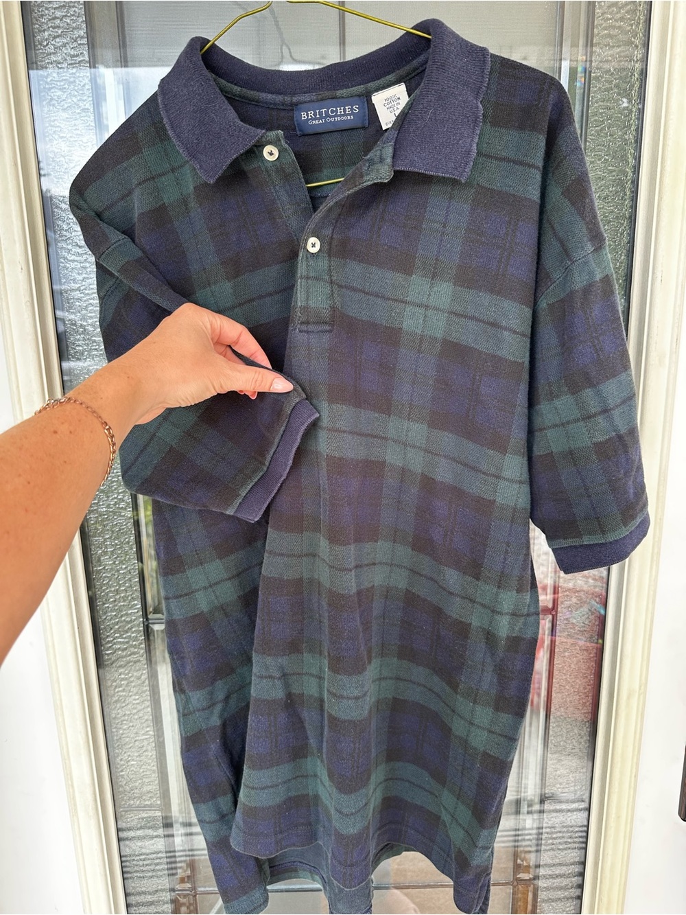 90s vintage Britches Blackwatch Plaid Rugby Polo - Green & Navy